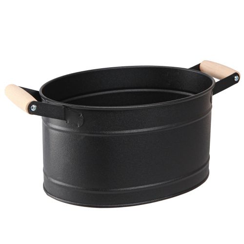 Floristik24 Pot de fleur métal manche ovale noir naturel 34x19,5x15cm