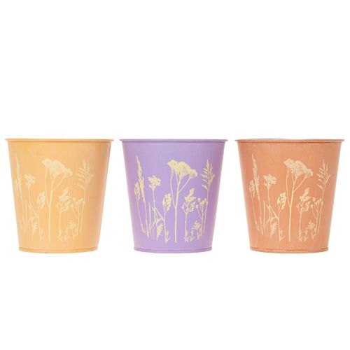 Set de 3 cache-pots métalliques motifs floraux pastel 10 cm | Floristik24.be