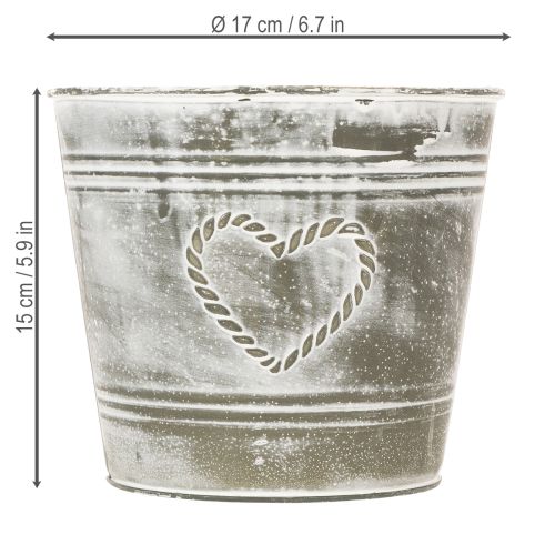 Article Pot de fleurs style shabby chic, cache-pot en métal, en forme de cœur, Ø 17,5 cm, H 15,5 cm