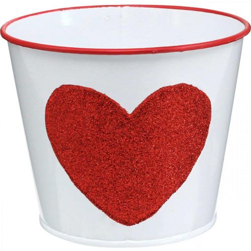Article Cache-pot blanc avec coeur dans cache-pot rouge Ø13cm H10.5cm