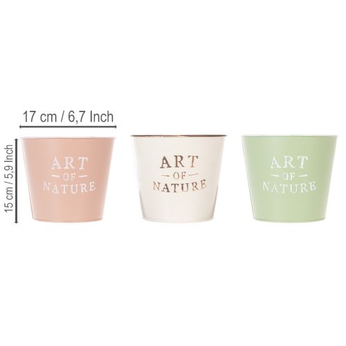 Lot de 3 cache-pots ronds en métal style vintage - 17 cm | Floristik24.be