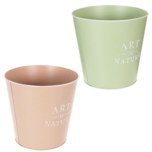 Lot de 2 cache-pots ronds en métal 22 cm vert et rose pastel | Floristik24.be