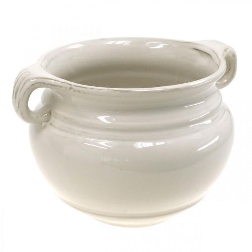 Pot de Fleurs avec Anse Jardinière Pot de Fleurs en Céramique Blanc Ø14cm