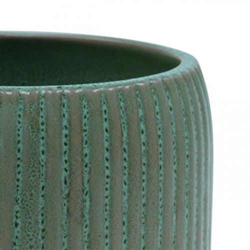 Article Cache-pot en céramique jardinière rainures vert Ø10cm H8.5cm