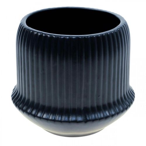 Floristik24 Cache-pot céramique jardinière rainures noir Ø14.5cm H12.5cm