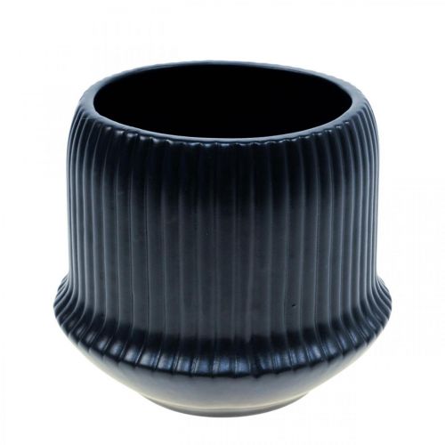 Floristik24 Cache-pot céramique jardinière rainures noir Ø12cm H10.5cm