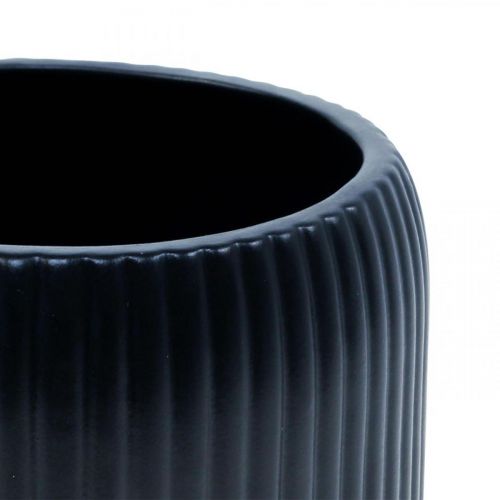 Article Cache-pot céramique jardinière rainures noir Ø10cm H8.5cm