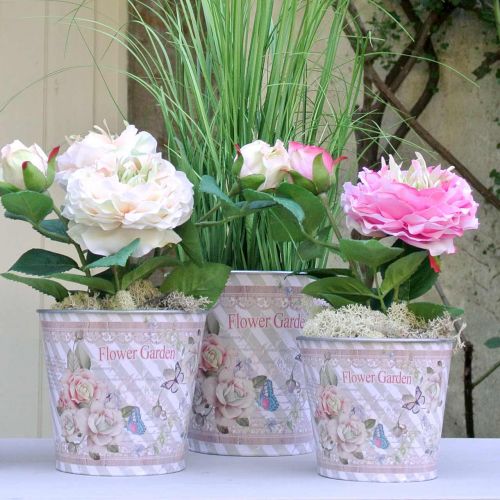 Floristik24 Cache-pot métal roses décoration estivale jardinière Ø15cm H15.5cm