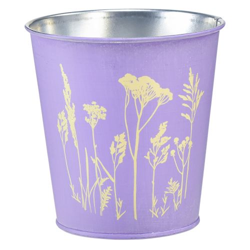 Pot de fleurs jardinière métal fleurs violettes Ø10cm H10,5cm
