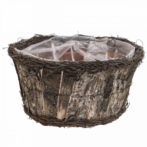 Floristik24 Cache-Pot Pot De Fleur Rond Écorce De Bouleau Vignes Ø33cm H16cm