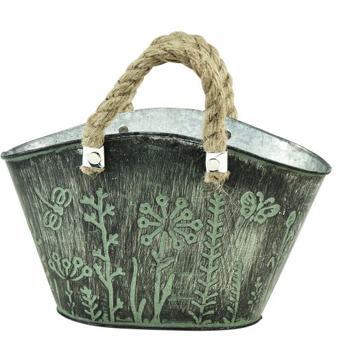 Pot de fleur avec anses sac métal jute 19×13,5×13,5cm