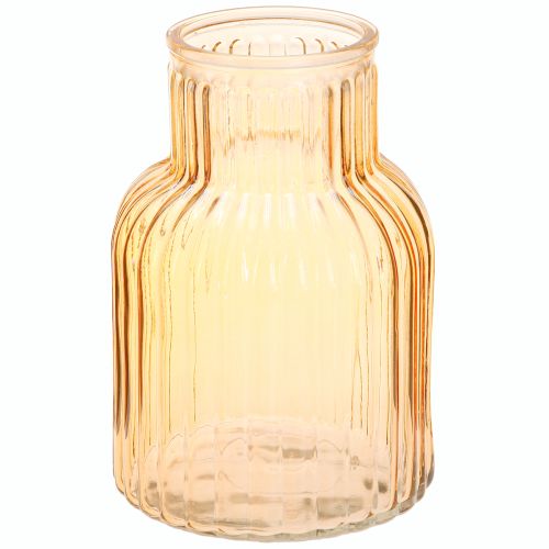 Vase à fleurs en verre orange à rainures rétro Ø13,5cm H20cm