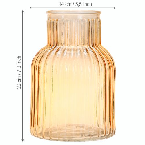Article Vase à fleurs en verre orange à rainures rétro Ø13,5cm H20cm