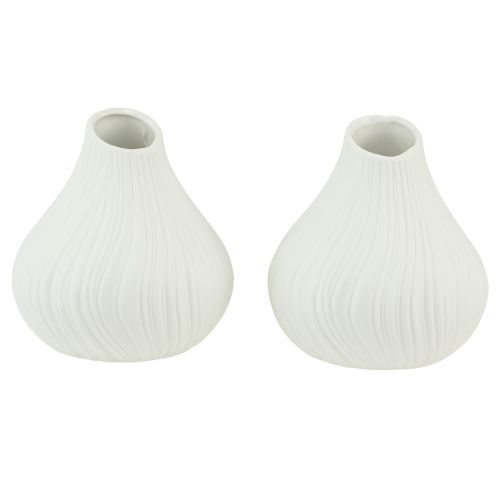 Article Vase à fleurs forme oignon céramique blanc Ø13cm H13,5cm 2pcs