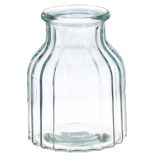 Vases à fleurs en verre à rainures bleu Ø11cm H14.5cm 2pcs