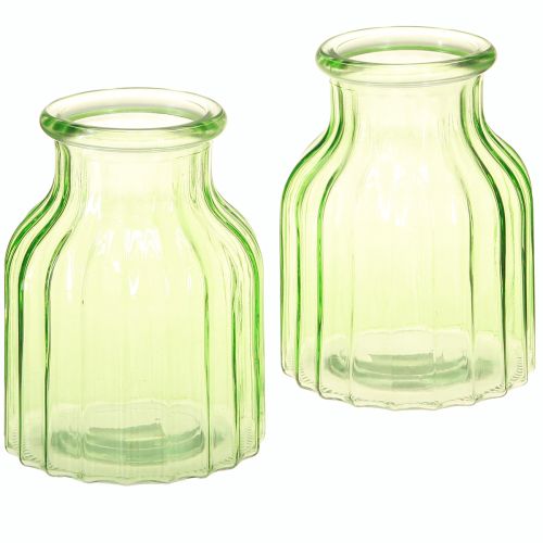 Article Vases à fleurs en verre vert décoration rétro Ø11cm H14.5cm 2pcs
