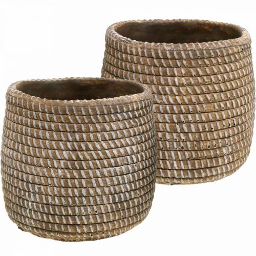 Floristik24 Pot de fleurs Boho cache pot en céramique aspect tressé Ø9cm H10.5cm 2pcs