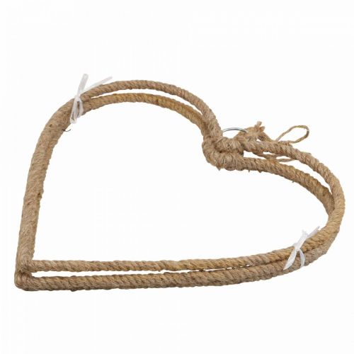 Floristik24 Style bohème, anneau décoratif coeur métal anneau jute ruban L33cm 3pcs