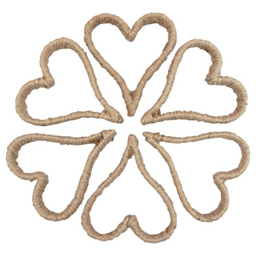 Floristik24 Anneau en métal coeur style bohème anneau décoratif ruban de jute 11cm 6pcs