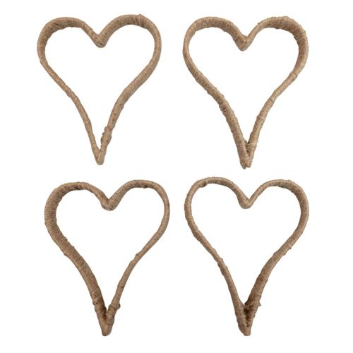 Article Style Boho, anneau en métal coeur anneau décoratif ruban de jute 20cm 4pcs