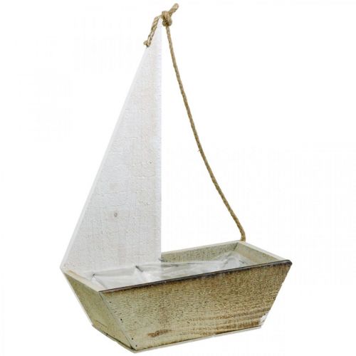 Navire déco, déco bois maritime, voilier à planter blanc, naturel H37cm L25.5cm