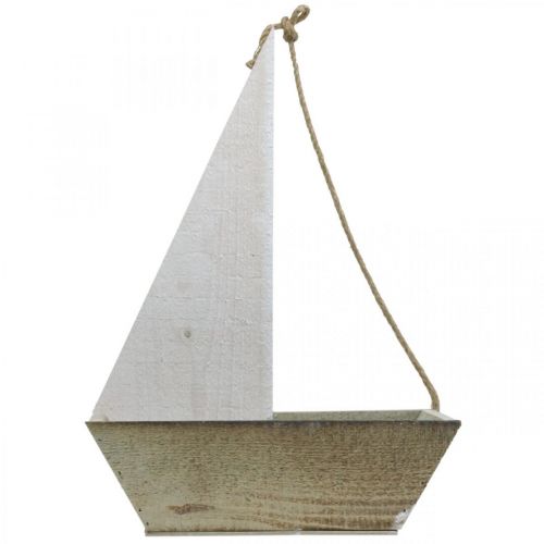 Floristik24 Navire déco, déco bois maritime, voilier à planter blanc, naturel H37cm L25.5cm