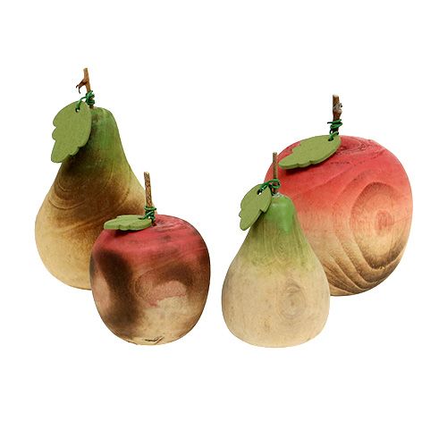 Floristik24 Assortiment de poire et pomme de bois 6.5cm-8.5cm 4pcs