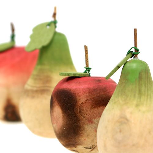 Floristik24 Assortiment de poire et pomme de bois 6.5cm-8.5cm 4pcs