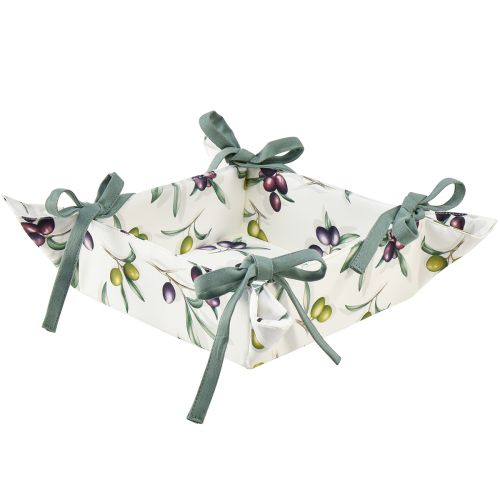Corbeille à pain sac à pain en tissu blanc motif olive 20x20x7cm