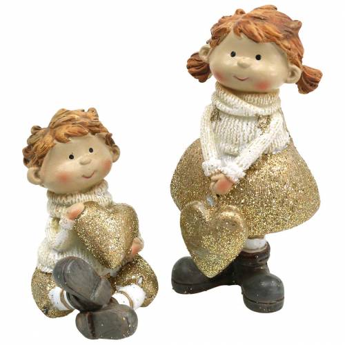 Floristik24 Figurines décoratives petit frère et soeur or, paillettes 10 / 6,5cm lot de 2