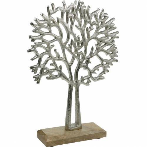 Floristik24 Arbre décoratif en hêtre argenté, silhouette d'arbre en métal, arbre décoratif sur bois de manguier