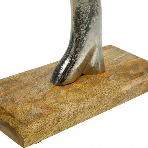 Floristik24 Arbre en métal, hêtre décoratif sur socle en bois, décoration en métal argenté, arbre de vie, bois de manguier