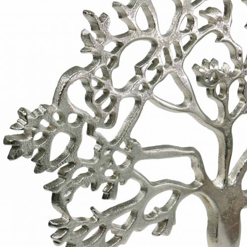 Article Arbre en métal, hêtre décoratif sur socle en bois, décoration en métal argenté, arbre de vie, bois de manguier