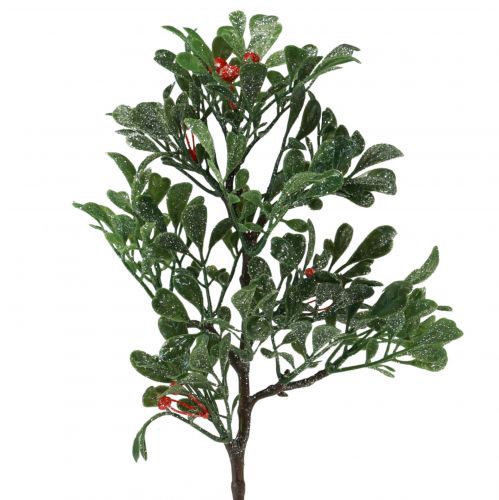 Article Branche artificielle hiver vert baies rouges paillettes gel 36cm