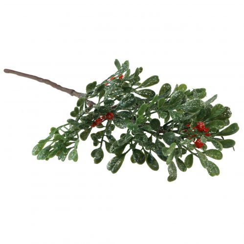 Article Branche artificielle hiver vert baies rouges paillettes gel 36cm