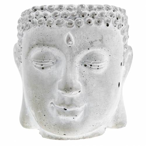 Floristik24 Tête de Bouddha à planter en béton gris, blanchi à la chaux Ø8 H8cm