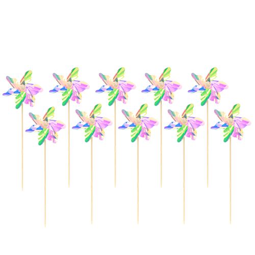 Article Moulin à vent à moulinets irisés colorés sur bâton Ø8,5cm 10 pièces