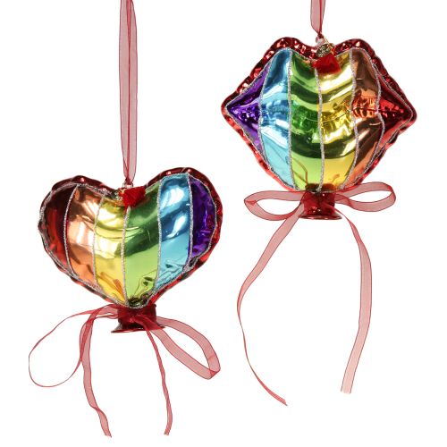 Article Boules de Noël colorées en verre, ballons en forme de cœur, bouche de baiser, 12 cm, 2 pièces