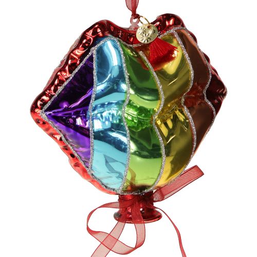 Article Boules de Noël colorées en verre, ballons en forme de cœur, bouche de baiser, 12 cm, 2 pièces