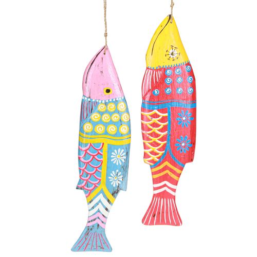 Floristik24 Décoration de poisson en bois coloré à suspendre rouge bleu assorti 38 cm 2 pièces