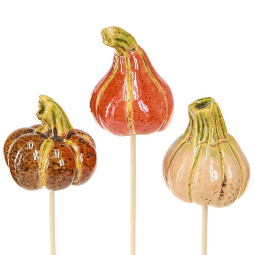 Mini citrouilles colorées sur bâton décoration en céramique 5-6,5 cm 3 pièces