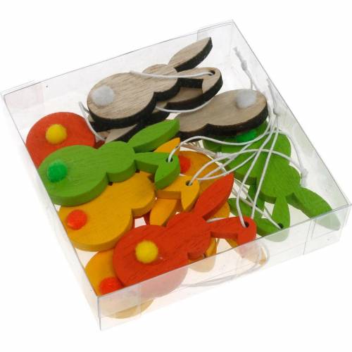 Floristik24 Cintre lapin de Pâques coloré décoration de Pâques en bois 12pcs