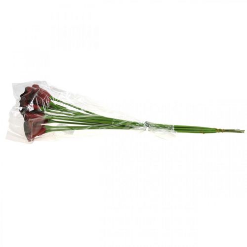Article Fleurs artificielles Calla rouge bordeaux en bouquet 57cm 12pcs