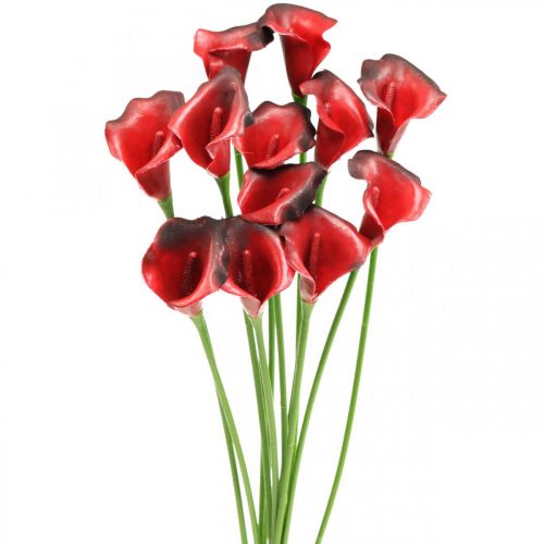 Article Fleurs artificielles Calla rouge bordeaux en bouquet 57cm 12pcs