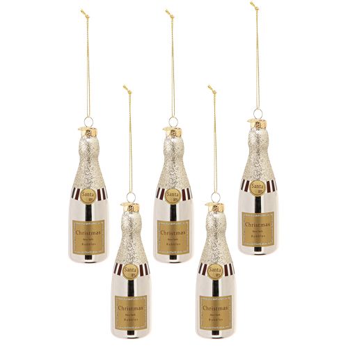 Article Bouteille de champagne à suspendre décoration de réveillon argent 13cm 5 pcs