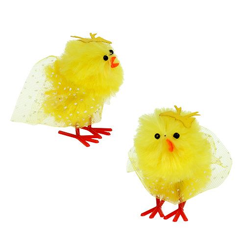 Floristik24 Poussins en chenille avec robe, noeud 5cm jaune 4 pcs