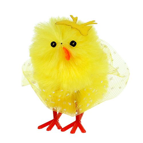 Floristik24 Poussins en chenille avec robe, noeud 5cm jaune 4 pcs
