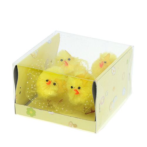 Floristik24 Poussins en chenille avec robe, noeud 5cm jaune 4 pcs