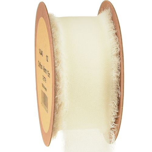 Article Ruban en mousseline de soie crème avec franges 40 mm 15 m