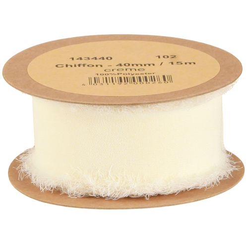 Article Ruban en mousseline de soie crème avec franges 40 mm 15 m